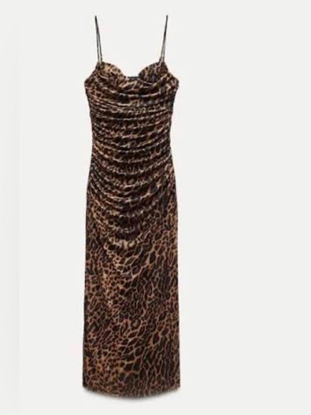 ZARA BROWN BLACK ANIMAL PATTERN SLEEVELESS RUCHED MAXI DRESS SZ XS NWT